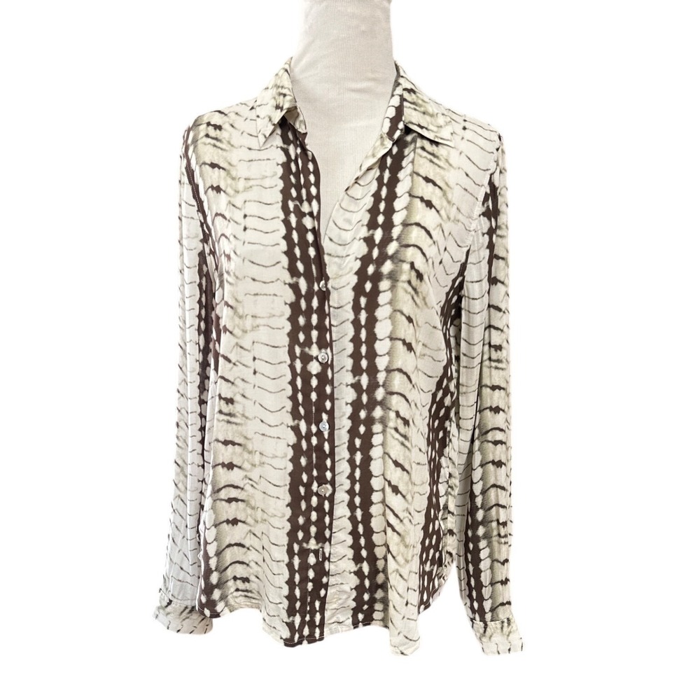 L'AGENCE Silk Snake Print Button Down Blouse Brown Cream Animal Print Top S